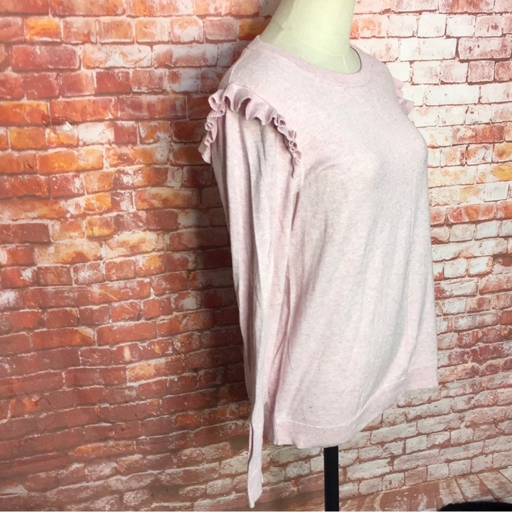 J Crew Light Pink Ruffled Long Sleeve Crewneck Sweater - Picture 4 of 9